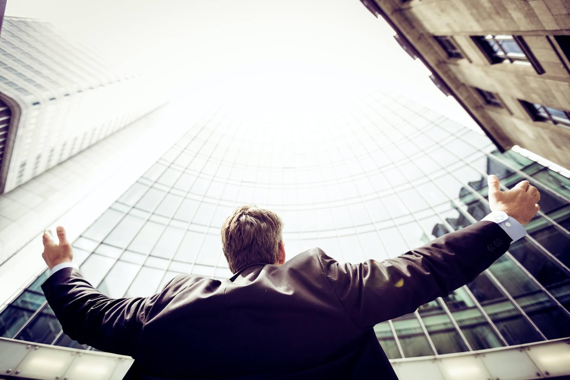 Man at buildings